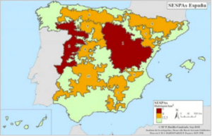 habitantes por km2). Fuente: SEPAS. Figura 2: Porcentaje CCAA que ha perdido 1998 hasta 2018. Fuente: La rentabilidad de los cultivos extensivos es cada vez más limitada en España debido a su dependencia de las ayudas de la PAC que en los últimos años han ido Foto 1. Plantación de ‘Soleta’ autoenraizada en seto en el inicio de su cuarto año de plantación en Villarobledo (Albacete). Figura 1. Mapa de las zonas de España en las que la densidad de población es más baja (rojo, por debajo de 8 habitantes por km2; naranja, por debajo de 12,5 habitantes por km2). Fuente: SEPAS.